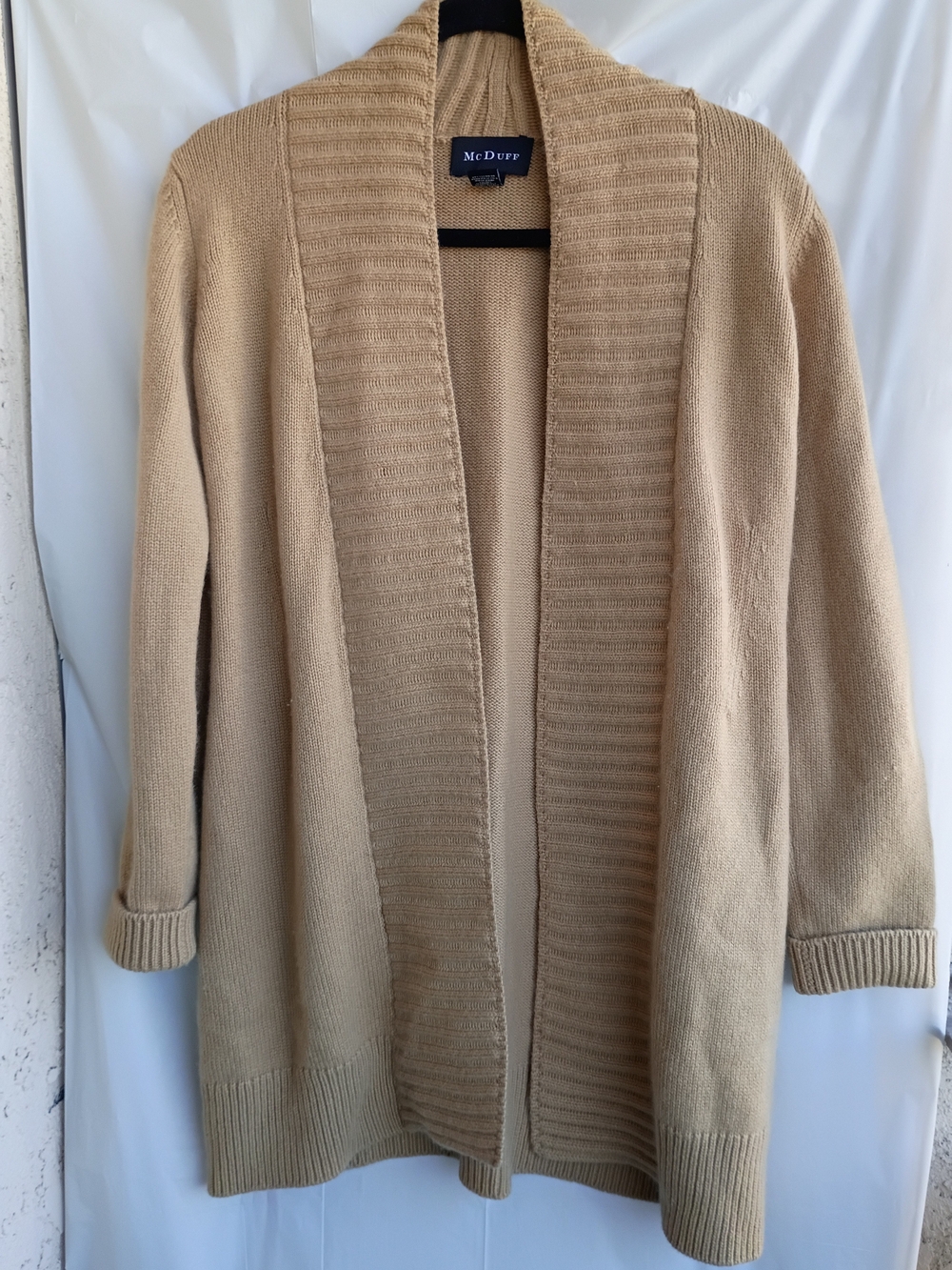 McDuff 100% Cashmere Shawl Collar Open Cardigan Sweater Beige S